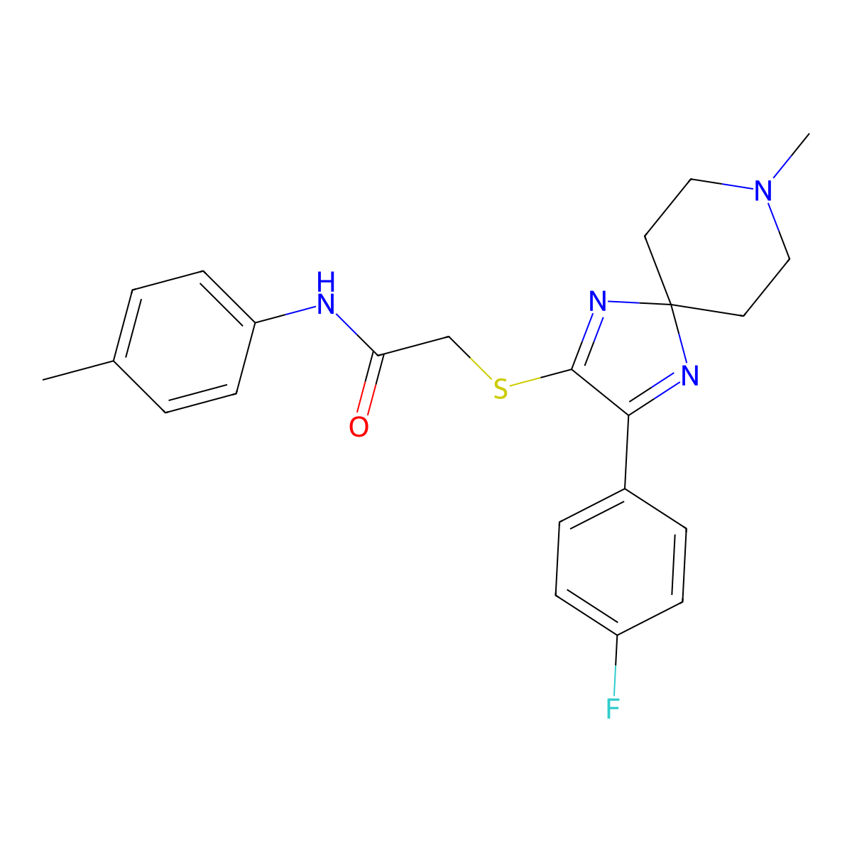 2-((3-(4-fluorophenyl)-8-methyl-1,4,8-triazaspiro[4.5]deca-1,3-dien-2-yl)thio)-N-(p-tolyl)acetamide molecular structure, CAS 1185131-42-3