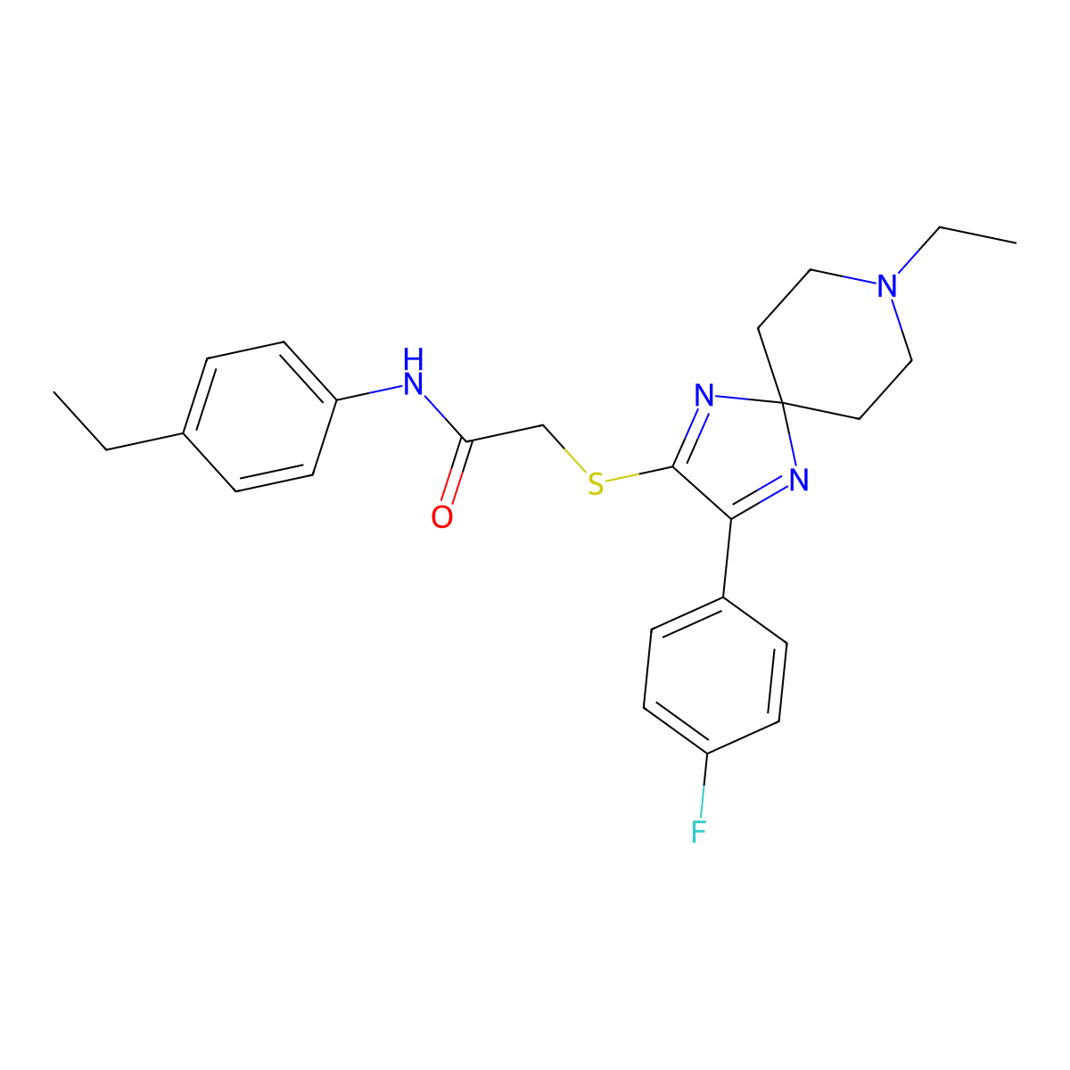 2-((8-ethyl-3-(4-fluorophenyl)-1,4,8-triazaspiro[4.5]deca-1,3-dien-2-yl)thio)-N-(4-ethylphenyl)acetamide molecular structure, CAS 1185131-62-7