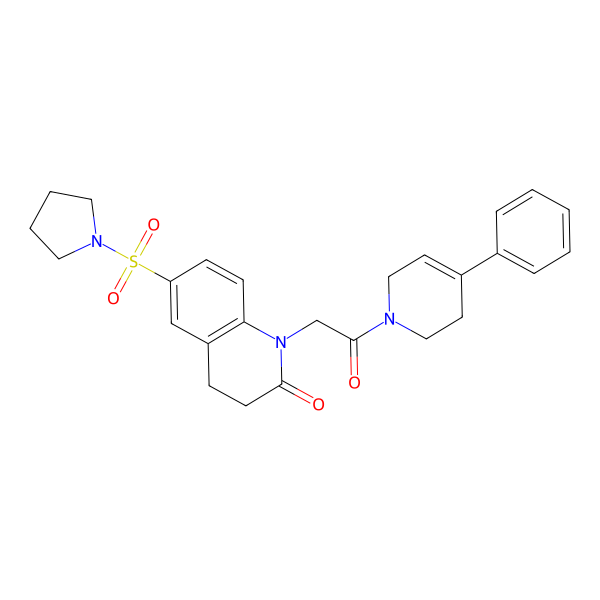 1-[2-oxo-2-(4-phenyl-3,6-dihydropyridin-1(2H)-yl)ethyl]-6-(pyrrolidin-1-ylsulfonyl)-3,4-dihydroquinolin-2(1H)-one molecular structure, CAS 1185132-03-9