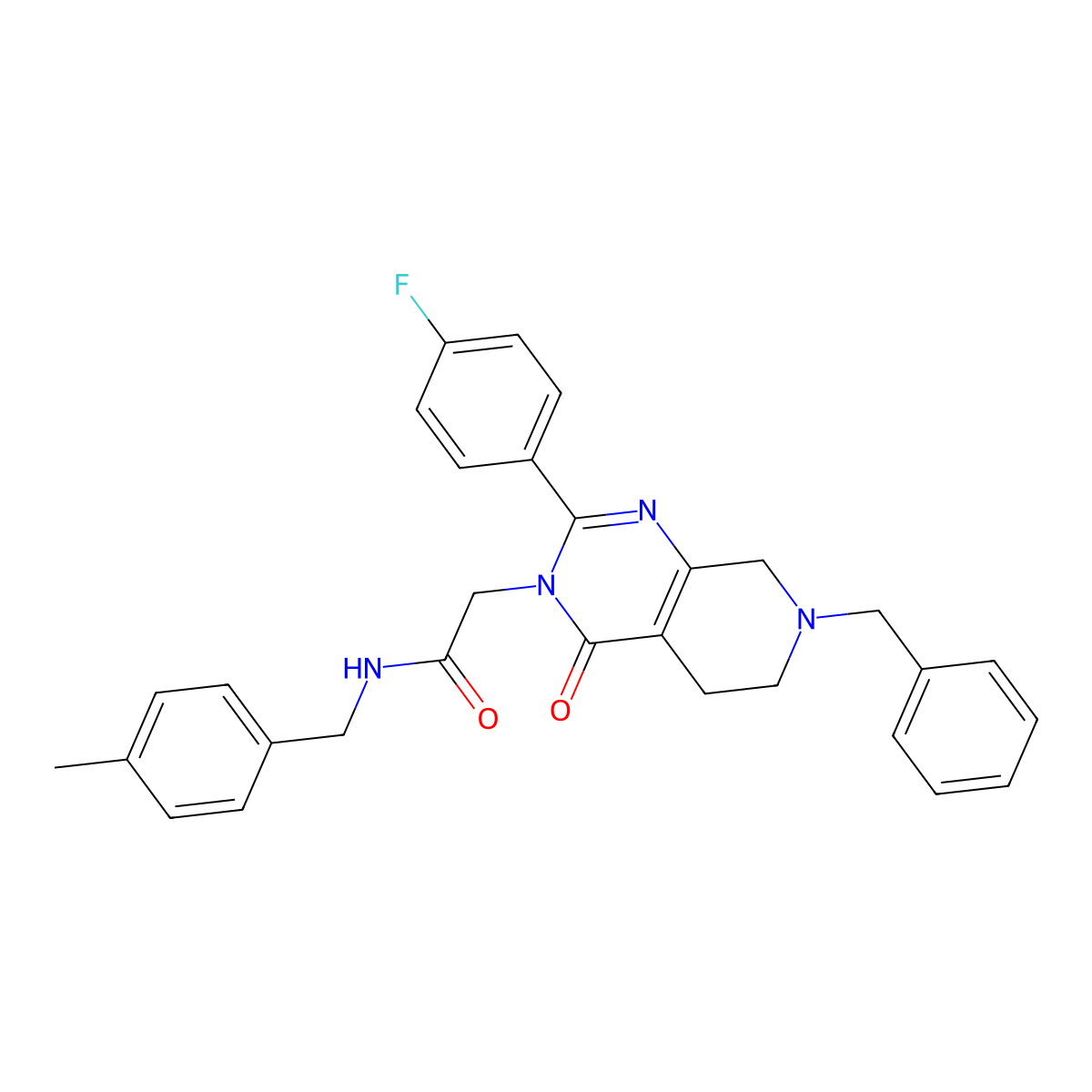 2-[7-benzyl-2-(4-fluorophenyl)-4-oxo-3H,4H,5H,6H,7H,8H-pyrido[3,4-d]pyrimidin-3-yl]-N-[(4-methylphenyl)methyl]acetamide molecular structure, CAS 1185132-66-4