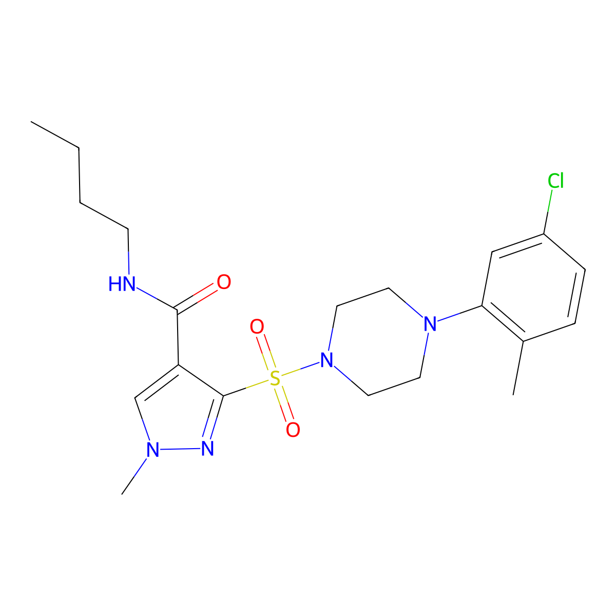 N-butyl-3-{[4-(5-chloro-2-methylphenyl)piperazin-1-yl]sulfonyl}-1-methyl-1H-pyrazole-4-carboxamide molecular structure, CAS 1185132-78-8