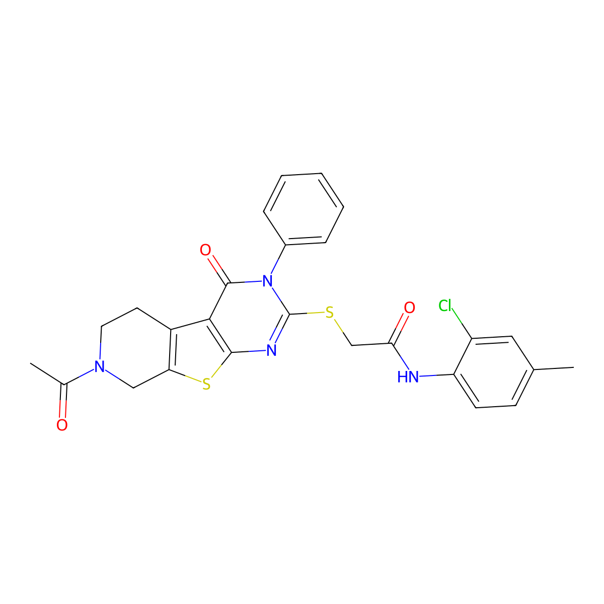 2-[(7-acetyl-4-oxo-3-phenyl-3,4,5,6,7,8-hexahydropyrido[4',3':4,5]thieno[2,3-d]pyrimidin-2-yl)thio]-N-(2-chloro-4-methylphenyl)acetamide molecular structure, CAS 1185132-94-8