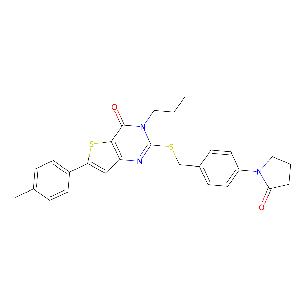 2-((4-(2-oxopyrrolidin-1-yl)benzyl)thio)-3-propyl-6-(p-tolyl)thieno[3,2-d]pyrimidin-4(3H)-one molecular structure, CAS 1185133-02-1