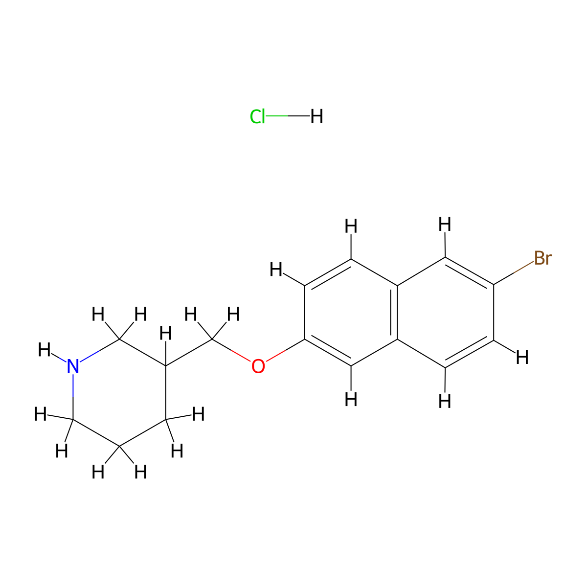 3-{[(6-Bromo-2-naphthyl)oxy]methyl}piperidine hydrochloride molecular structure, CAS 1185133-11-2