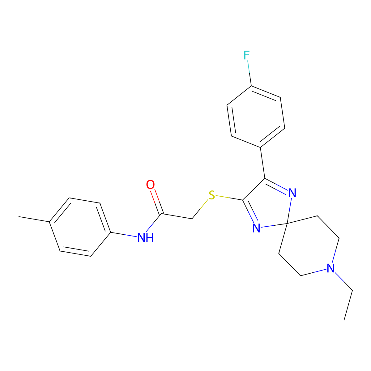 2-((8-ethyl-3-(4-fluorophenyl)-1,4,8-triazaspiro[4.5]deca-1,3-dien-2-yl)thio)-N-(p-tolyl)acetamide molecular structure, CAS 1185134-11-5