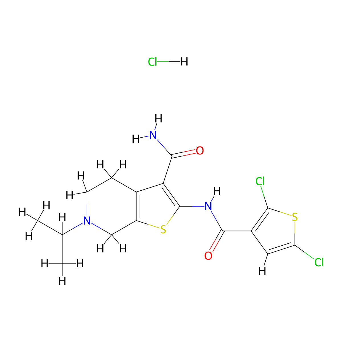 2-(2,5-Dichlorothiophene-3-carboxamido)-6-isopropyl-4,5,6,7-tetrahydrothieno[2,3-c]pyridine-3-carboxamide hydrochloride molecular structure, CAS 1185134-54-6