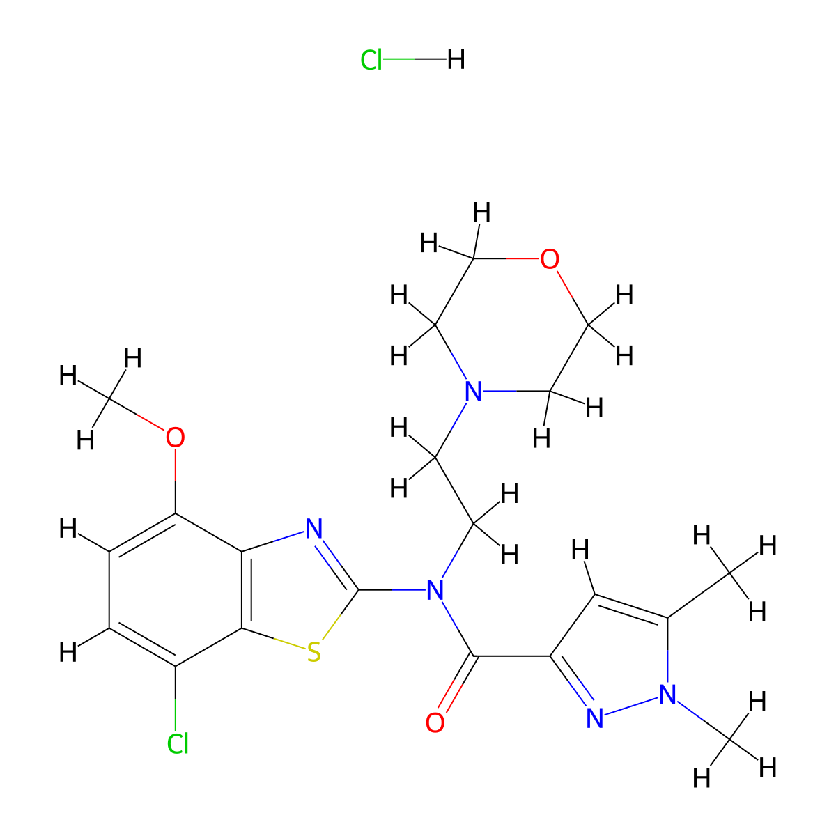 N-(7-chloro-4-methoxybenzo[d]thiazol-2-yl)-1,5-dimethyl-N-(2-morpholinoethyl)-1H-pyrazole-3-carboxamide hydrochloride molecular structure, CAS 1185134-78-4