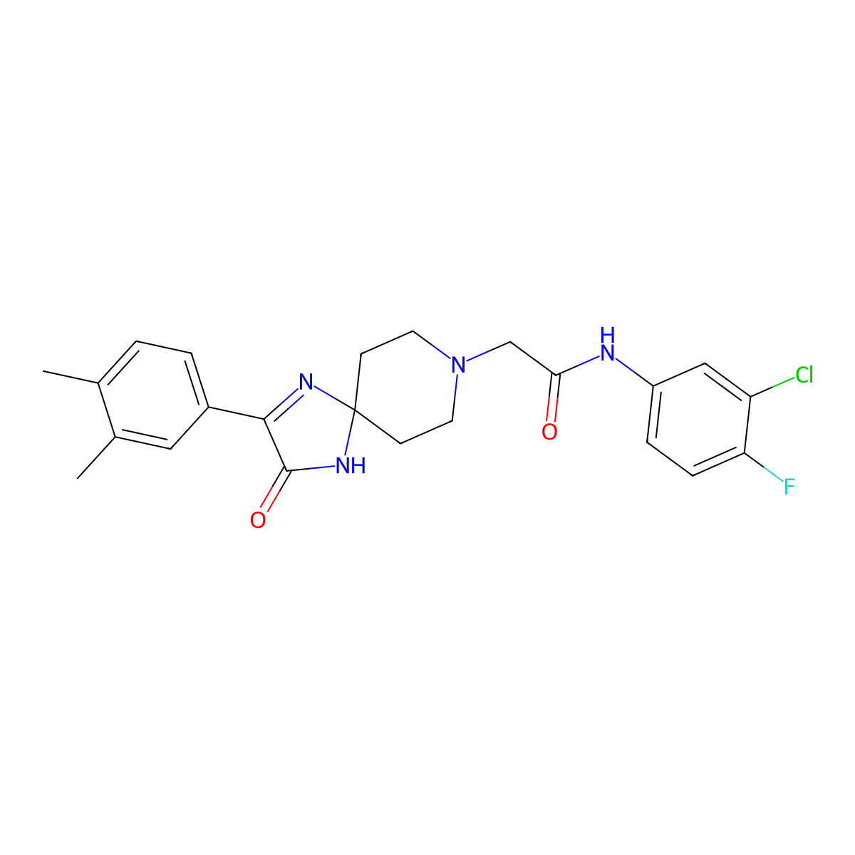 N-(3-chloro-4-fluorophenyl)-2-(2-(3,4-dimethylphenyl)-3-oxo-1,4,8-triazaspiro[4.5]dec-1-en-8-yl)acetamide molecular structure, CAS 1185135-33-4