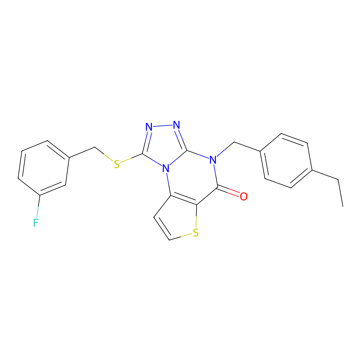 4-(4-ethylbenzyl)-1-((3-fluorobenzyl)thio)thieno[2,3-e][1,2,4]triazolo[4,3-a]pyrimidin-5(4H)-one molecular structure, CAS 1185136-36-0