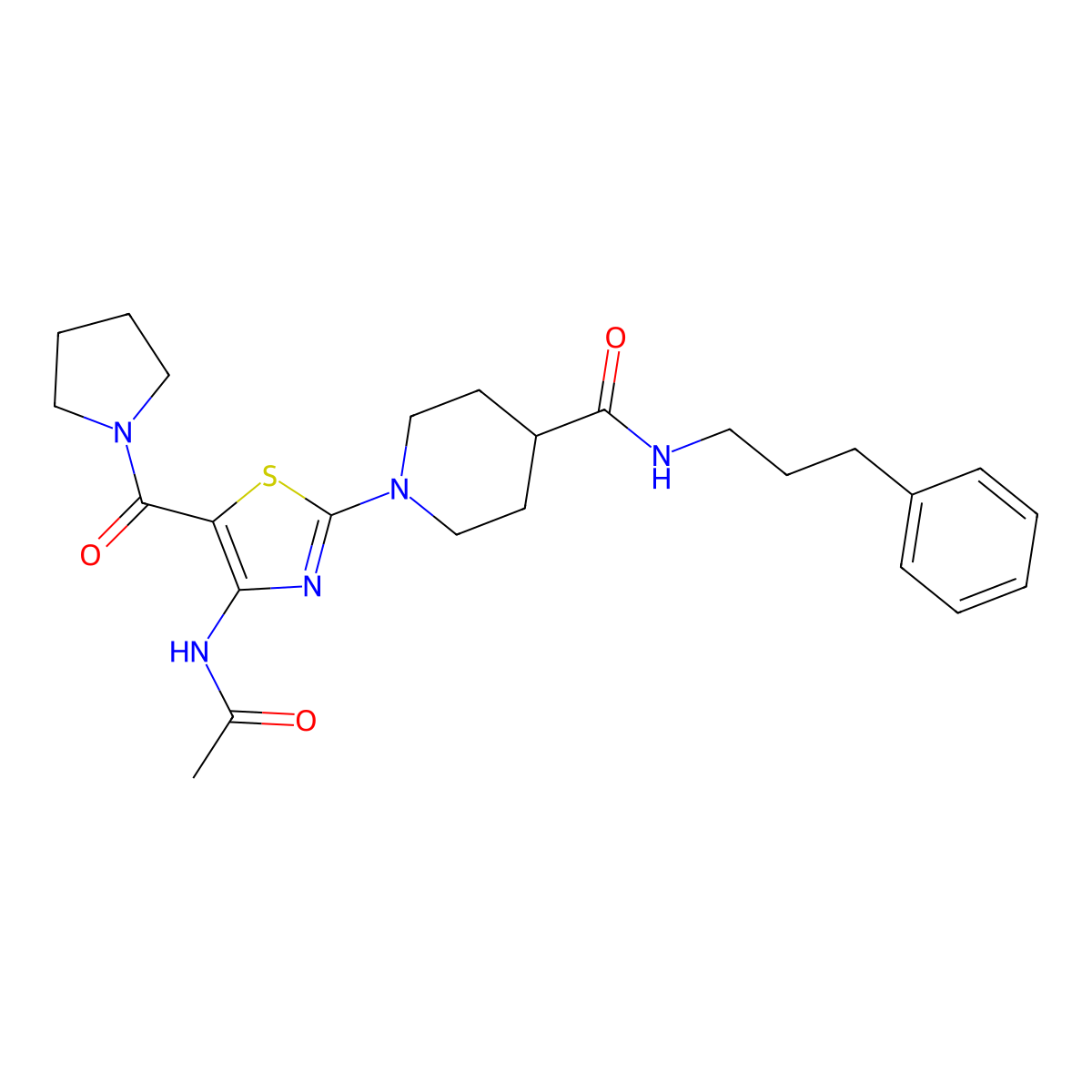 1-[4-acetamido-5-(pyrrolidine-1-carbonyl)-1,3-thiazol-2-yl]-N-(3-phenylpropyl)piperidine-4-carboxamide molecular structure, CAS 1185138-36-6