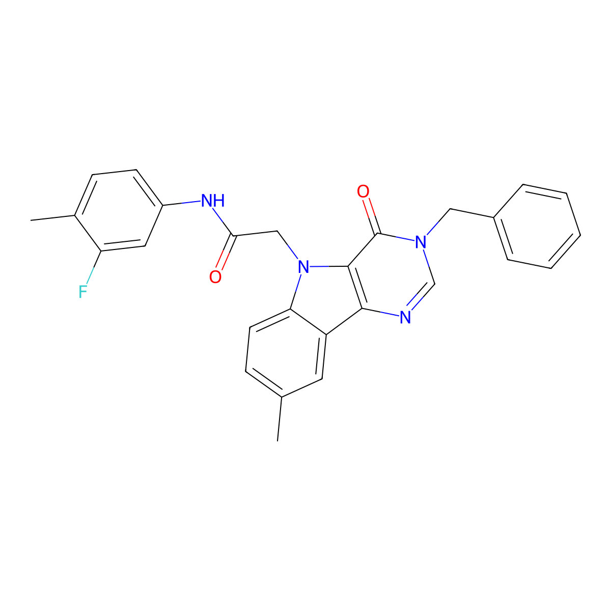 2-(3-benzyl-8-methyl-4-oxo-3H-pyrimido[5,4-b]indol-5(4H)-yl)-N-(3-fluoro-4-methylphenyl)acetamide molecular structure, CAS 1185139-18-7