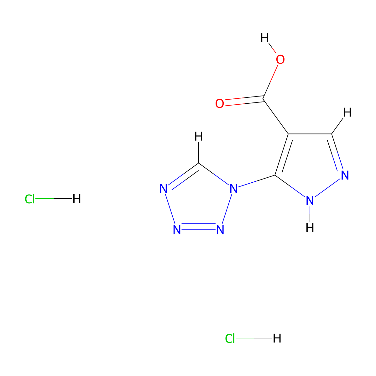 3-Tetrazol-1-YL-1H-pyrazole-4-carboxylic acid dihydrochloride molecular structure, CAS 1185139-29-0