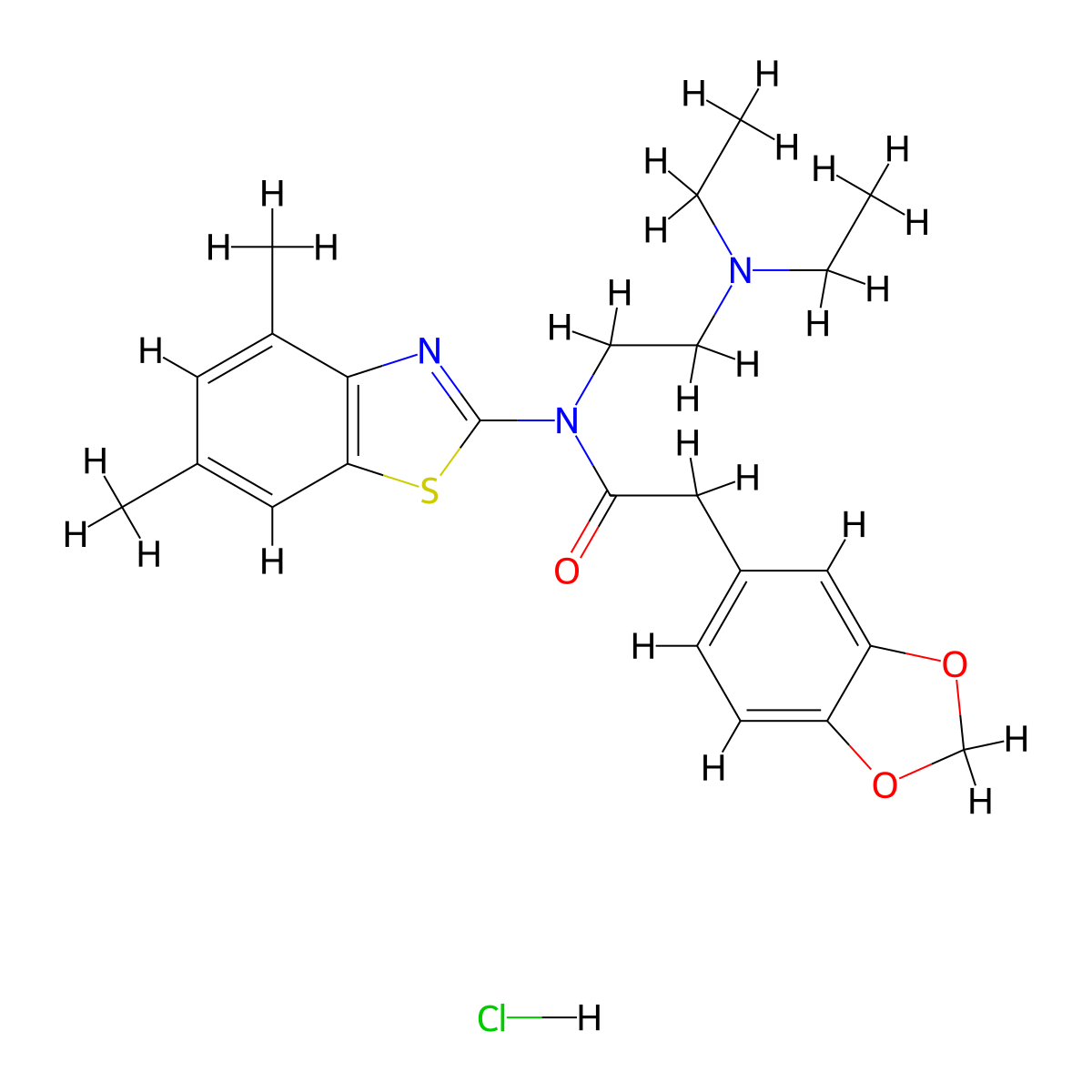 2-(benzo[d][1,3]dioxol-5-yl)-N-(2-(diethylamino)ethyl)-N-(4,6-dimethylbenzo[d]thiazol-2-yl)acetamide hydrochloride molecular structure, CAS 1185140-05-9