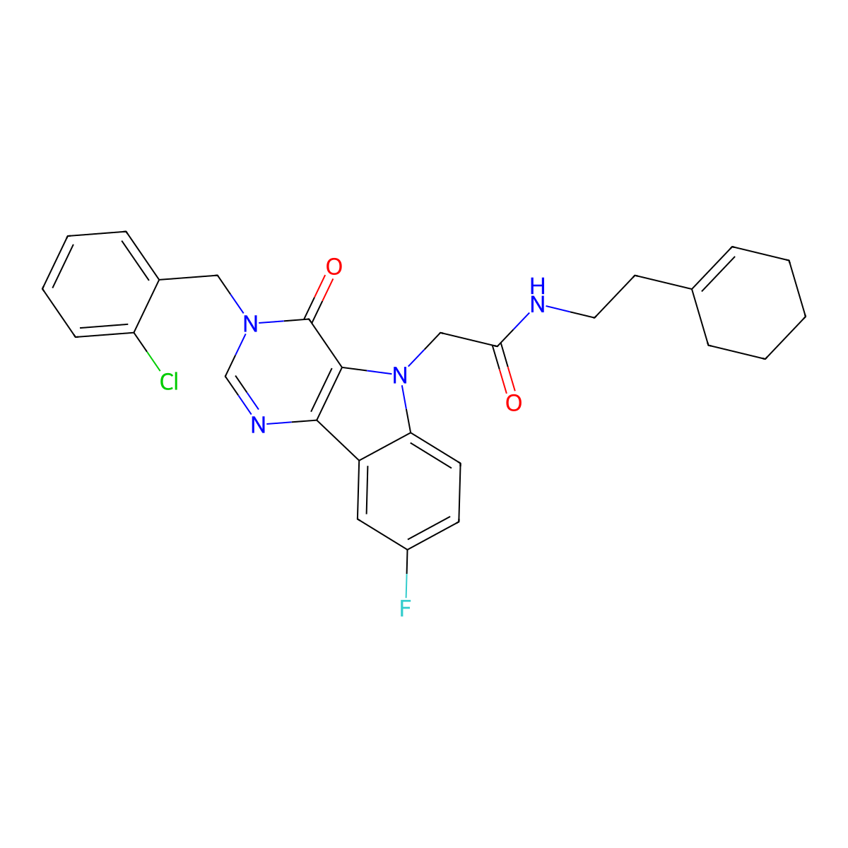 2-(3-(2-chlorobenzyl)-8-fluoro-4-oxo-3H-pyrimido[5,4-b]indol-5(4H)-yl)-N-(2-(cyclohex-1-en-1-yl)ethyl)acetamide molecular structure, CAS 1185141-40-5