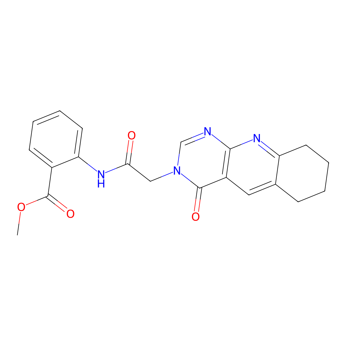 methyl 2-{[(4-oxo-6,7,8,9-tetrahydropyrimido[4,5-b]quinolin-3(4H)-yl)acetyl]amino}benzoate molecular structure, CAS 1185142-43-1