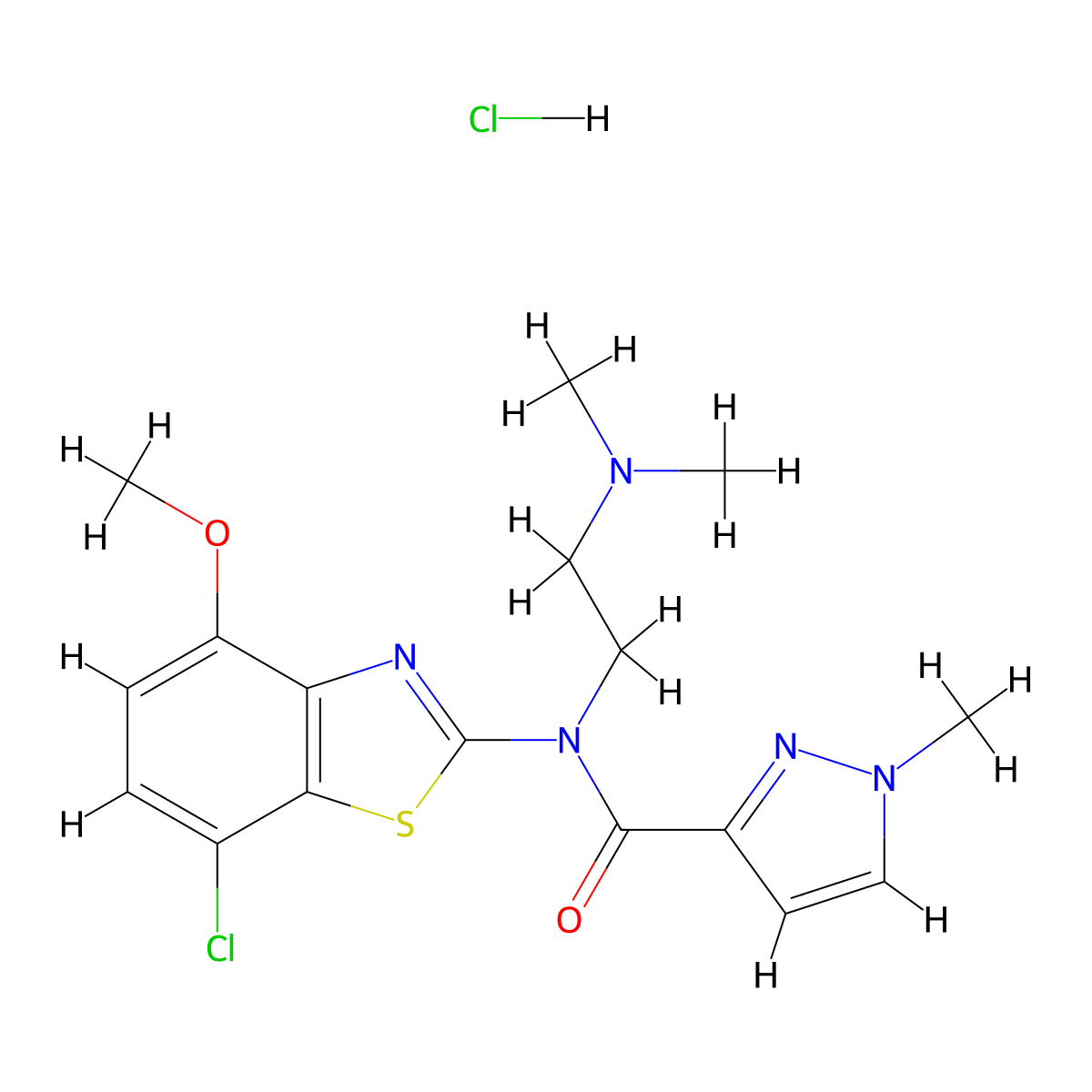 N-(7-chloro-4-methoxybenzo[d]thiazol-2-yl)-N-(2-(dimethylamino)ethyl)-1-methyl-1H-pyrazole-3-carboxamide hydrochloride molecular structure, CAS 1185142-49-7