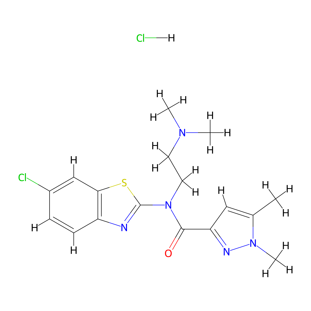 N-(6-chlorobenzo[d]thiazol-2-yl)-N-(2-(dimethylamino)ethyl)-1,5-dimethyl-1H-pyrazole-3-carboxamide hydrochloride molecular structure, CAS 1185143-58-1