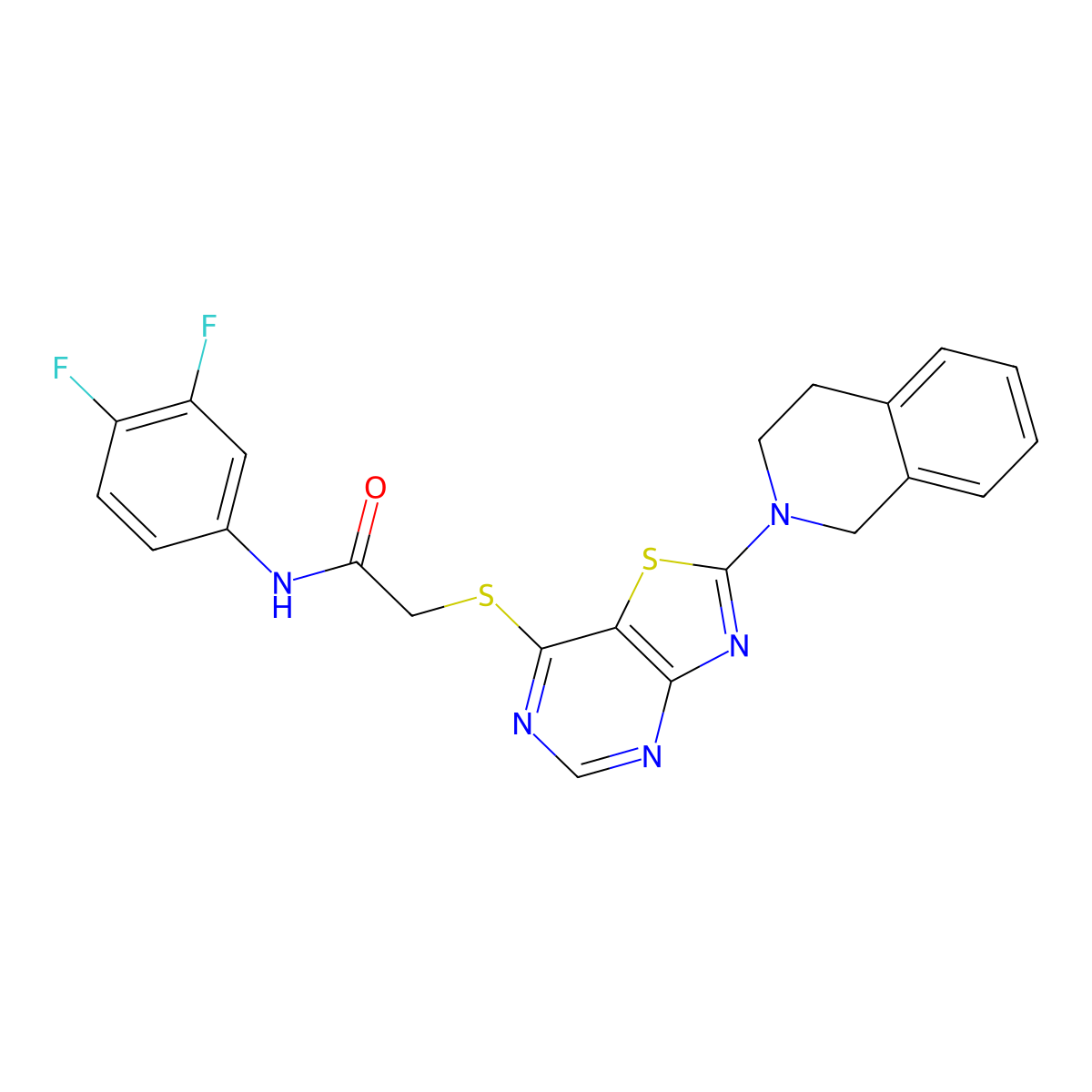 N-(3,4-difluorophenyl)-2-((2-(3,4-dihydroisoquinolin-2(1H)-yl)thiazolo[4,5-d]pyrimidin-7-yl)thio)acetamide molecular structure, CAS 1185143-87-6