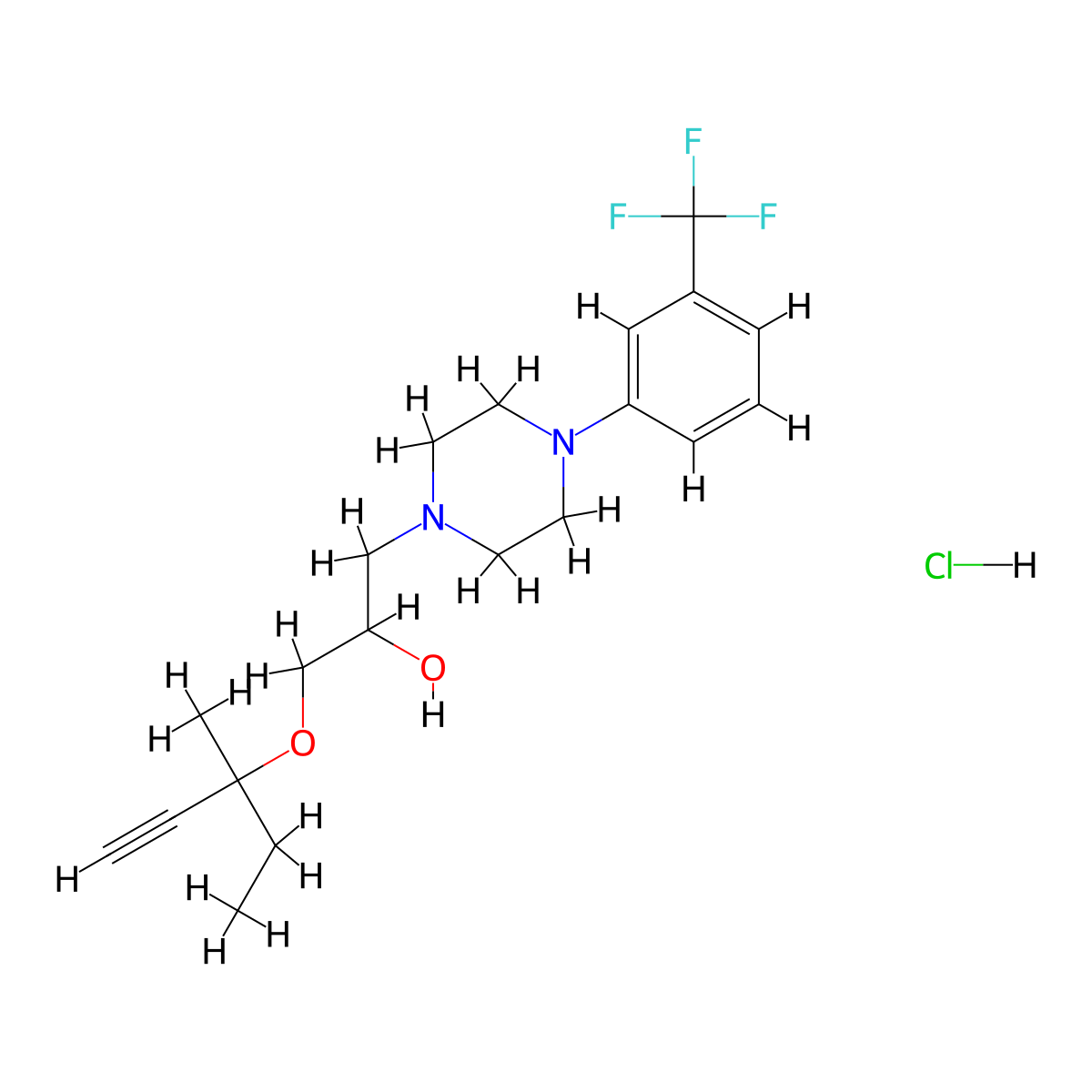 1-((3-Methylpent-1-yn-3-yl)oxy)-3-(4-(3-(trifluoromethyl)phenyl)piperazin-1-yl)propan-2-ol hydrochloride molecular structure, CAS 1185144-05-1