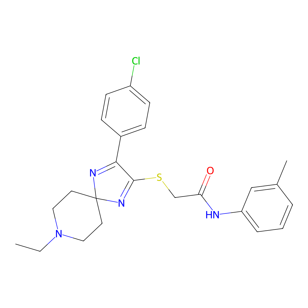 2-((3-(4-chlorophenyl)-8-ethyl-1,4,8-triazaspiro[4.5]deca-1,3-dien-2-yl)thio)-N-(m-tolyl)acetamide molecular structure, CAS 1185144-42-6