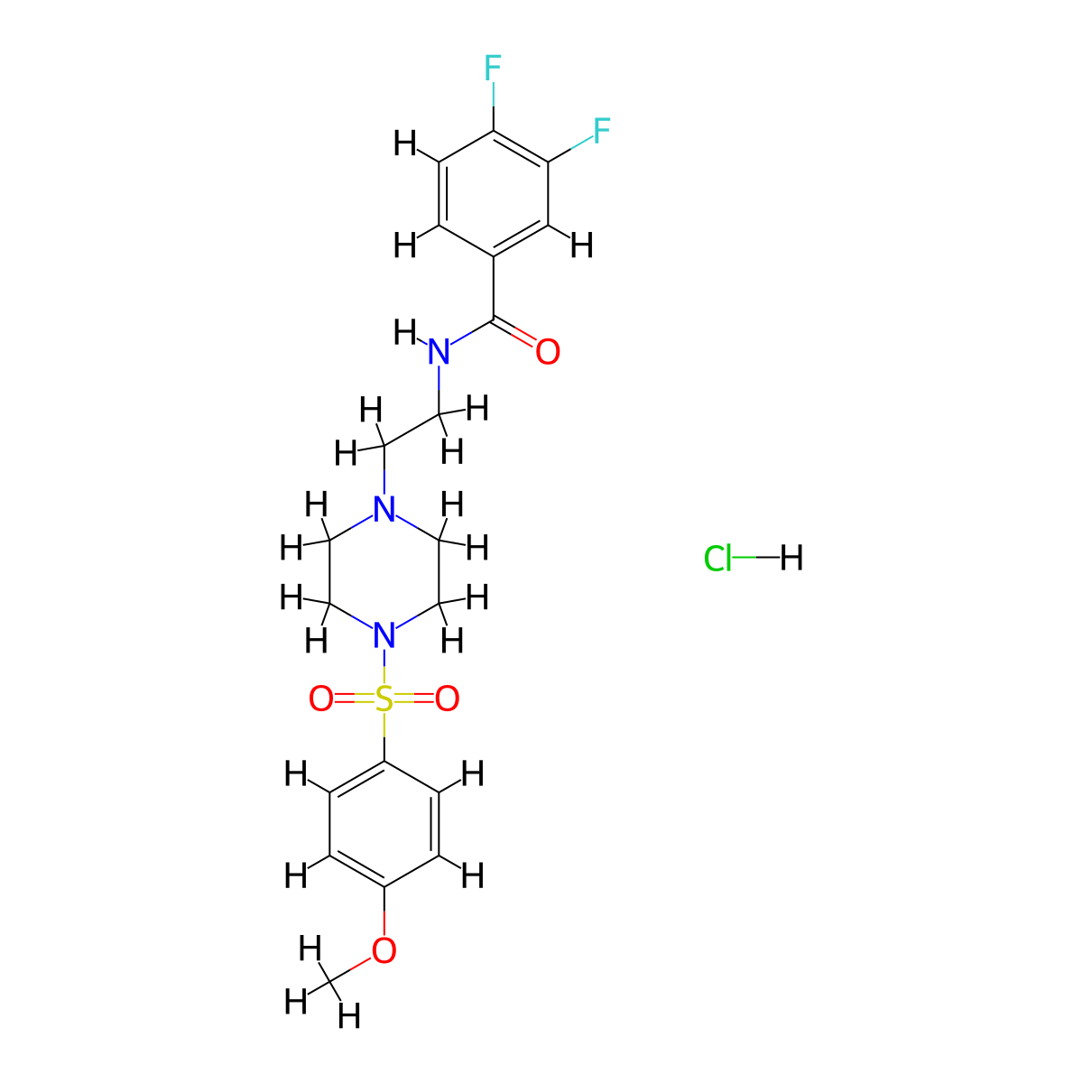 3,4-difluoro-N-(2-(4-((4-methoxyphenyl)sulfonyl)piperazin-1-yl)ethyl)benzamide hydrochloride molecular structure, CAS 1185145-67-8