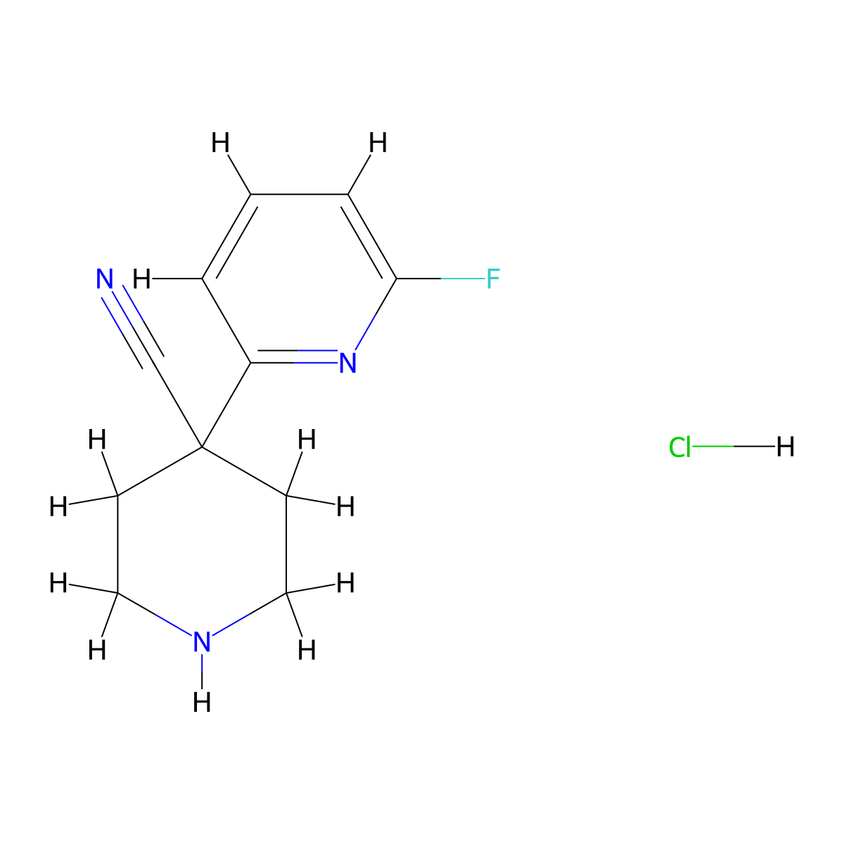 4-(6-Fluoropyridin-2-YL)piperidine-4-carbonitrile hydrochloride molecular structure, CAS 1185145-94-1
