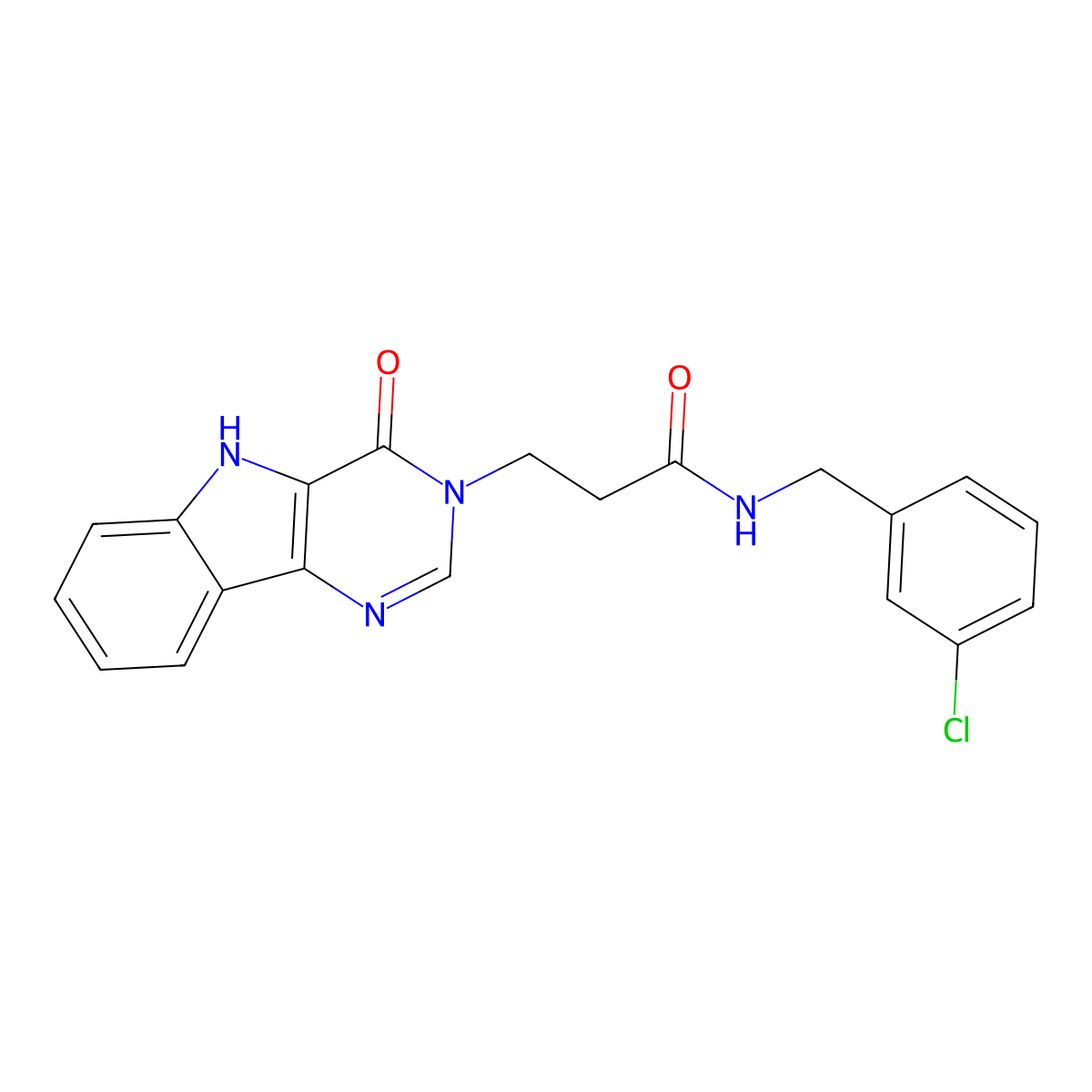 N-(3-chlorobenzyl)-3-(4-oxo-4,5-dihydro-3H-pyrimido[5,4-b]indol-3-yl)propanamide molecular structure, CAS 1185146-04-6