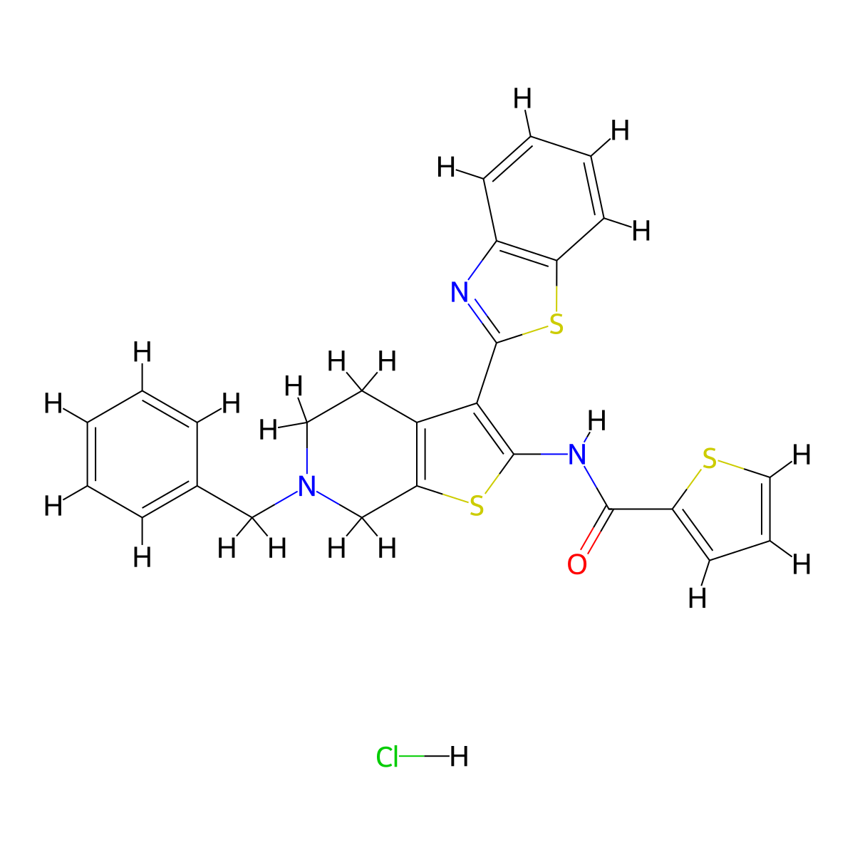 N-(3-(benzo[d]thiazol-2-yl)-6-benzyl-4,5,6,7-tetrahydrothieno[2,3-c]pyridin-2-yl)thiophene-2-carboxamide hydrochloride molecular structure, CAS 1185148-12-2