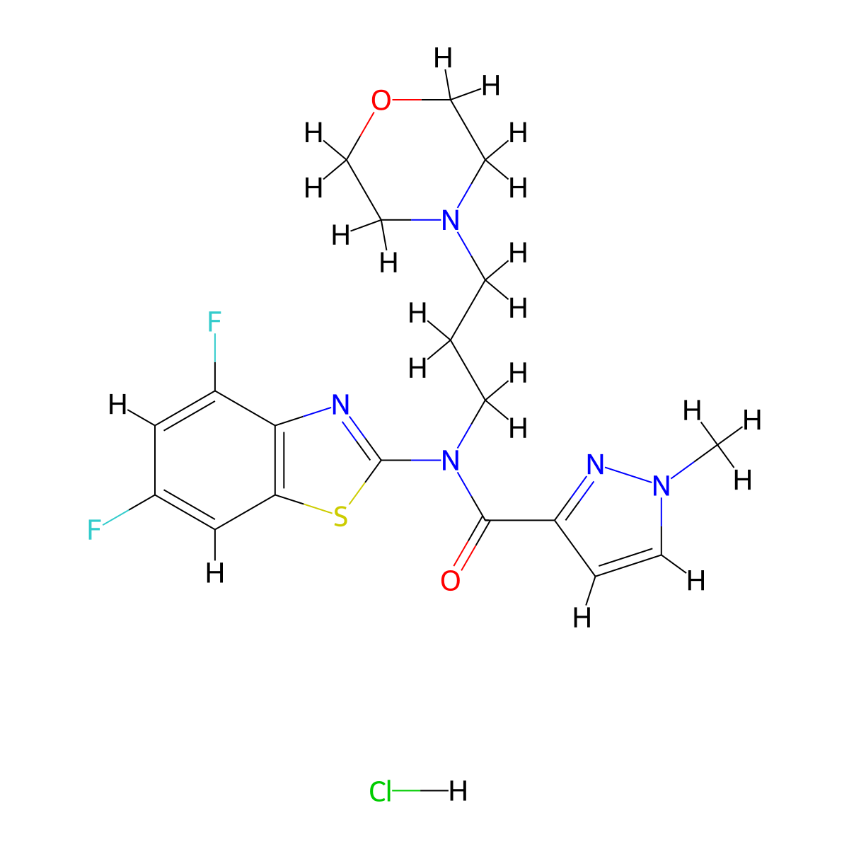 N-(4,6-difluorobenzo[d]thiazol-2-yl)-1-methyl-N-(3-morpholinopropyl)-1H-pyrazole-3-carboxamide hydrochloride molecular structure, CAS 1185148-80-4