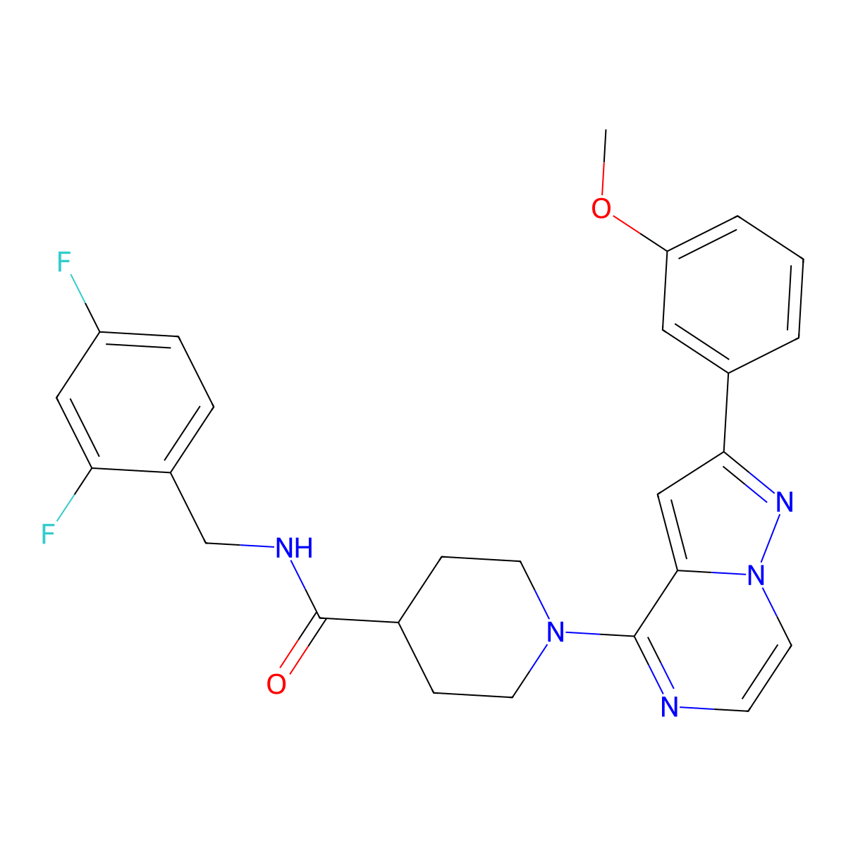 N-(2,4-difluorobenzyl)-1-(2-(3-methoxyphenyl)pyrazolo[1,5-a]pyrazin-4-yl)piperidine-4-carboxamide molecular structure, CAS 1185149-67-0
