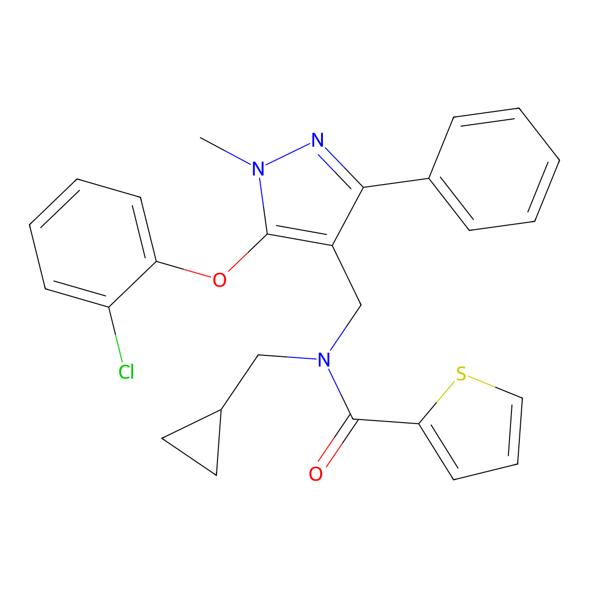 N~2~-{[5-(2-chlorophenoxy)-1-methyl-3-phenyl-1H-pyrazol-4-yl]methyl}-N~2~-(cyclopropylmethyl)-2-thiophenecarboxamide molecular structure, CAS 1185150-11-1