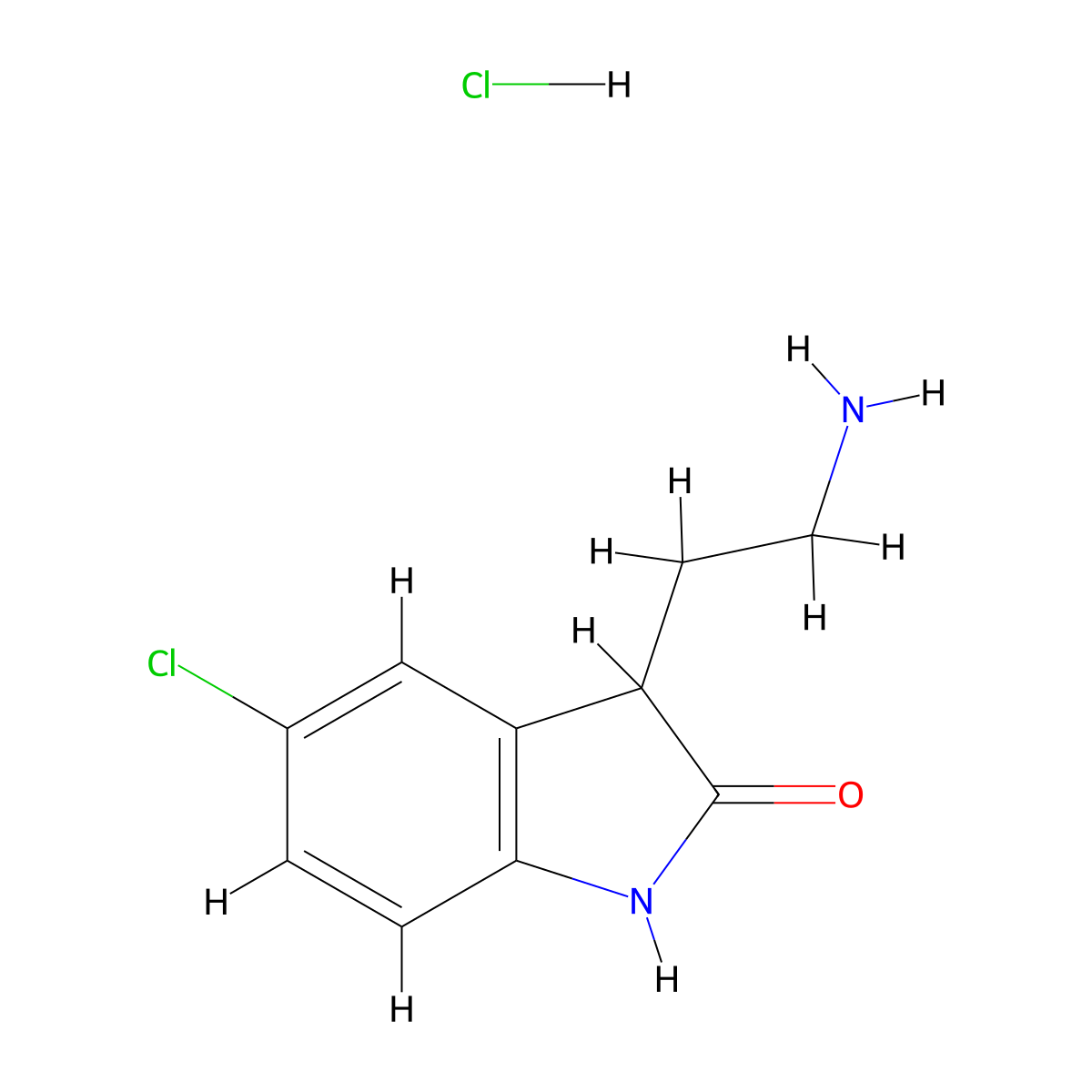 3-(2-Aminoethyl)-5-chloroindolin-2-one hydrochloride molecular structure, CAS 1185150-35-9