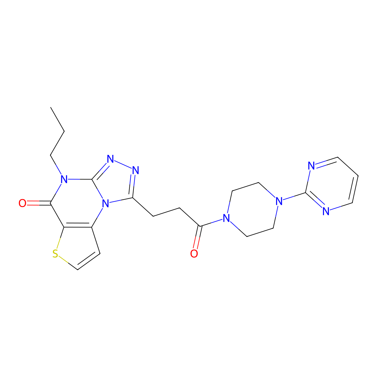 1-(3-oxo-3-(4-(pyrimidin-2-yl)piperazin-1-yl)propyl)-4-propylthieno[2,3-e][1,2,4]triazolo[4,3-a]pyrimidin-5(4H)-one molecular structure, CAS 1185150-92-8