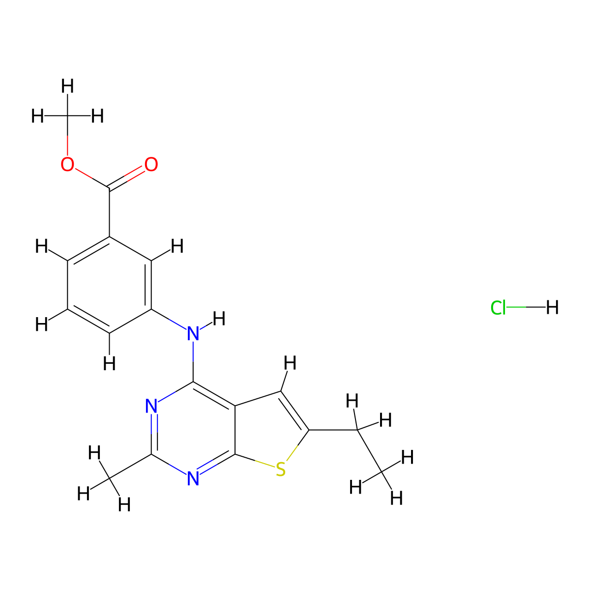 Methyl 3-((6-ethyl-2-methylthieno[2,3-d]pyrimidin-4-yl)amino)benzoate hydrochloride molecular structure, CAS 1185151-84-1
