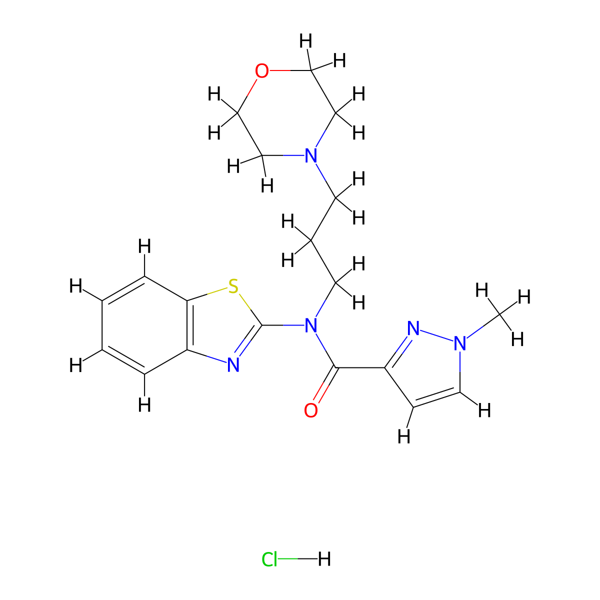 N-(benzo[d]thiazol-2-yl)-1-methyl-N-(3-morpholinopropyl)-1H-pyrazole-3-carboxamide hydrochloride molecular structure, CAS 1185151-94-3