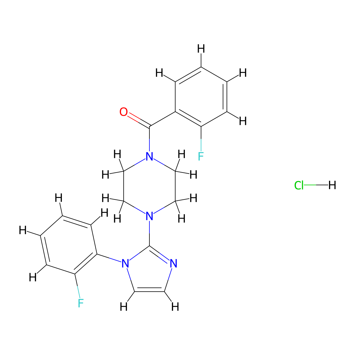 (2-fluorophenyl)(4-(1-(2-fluorophenyl)-1H-imidazol-2-yl)piperazin-1-yl)methanone hydrochloride molecular structure, CAS 1185152-28-6