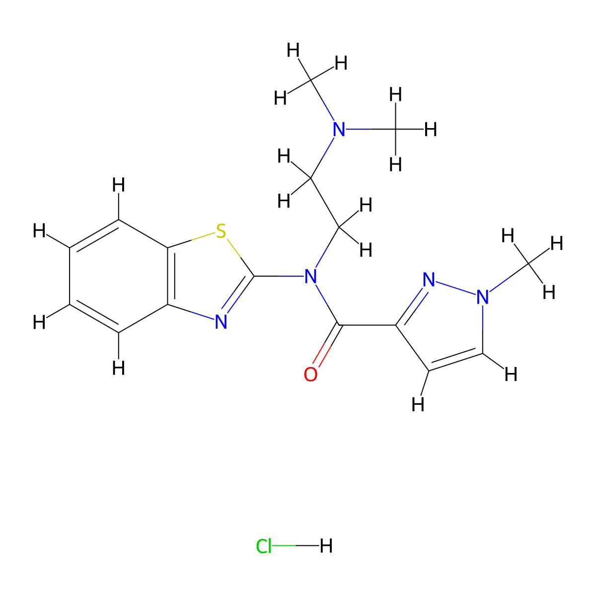 N-(benzo[d]thiazol-2-yl)-N-(2-(dimethylamino)ethyl)-1-methyl-1H-pyrazole-3-carboxamide hydrochloride molecular structure, CAS 1185152-77-5