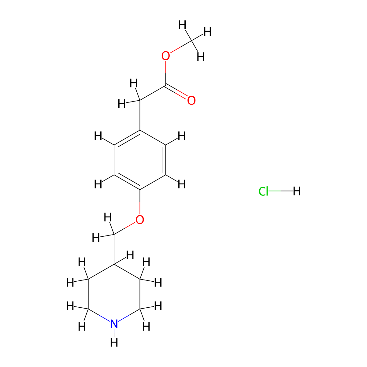 Methyl 2-[4-(4-piperidinylmethoxy)phenyl]acetate hydrochloride molecular structure, CAS 1185153-80-3