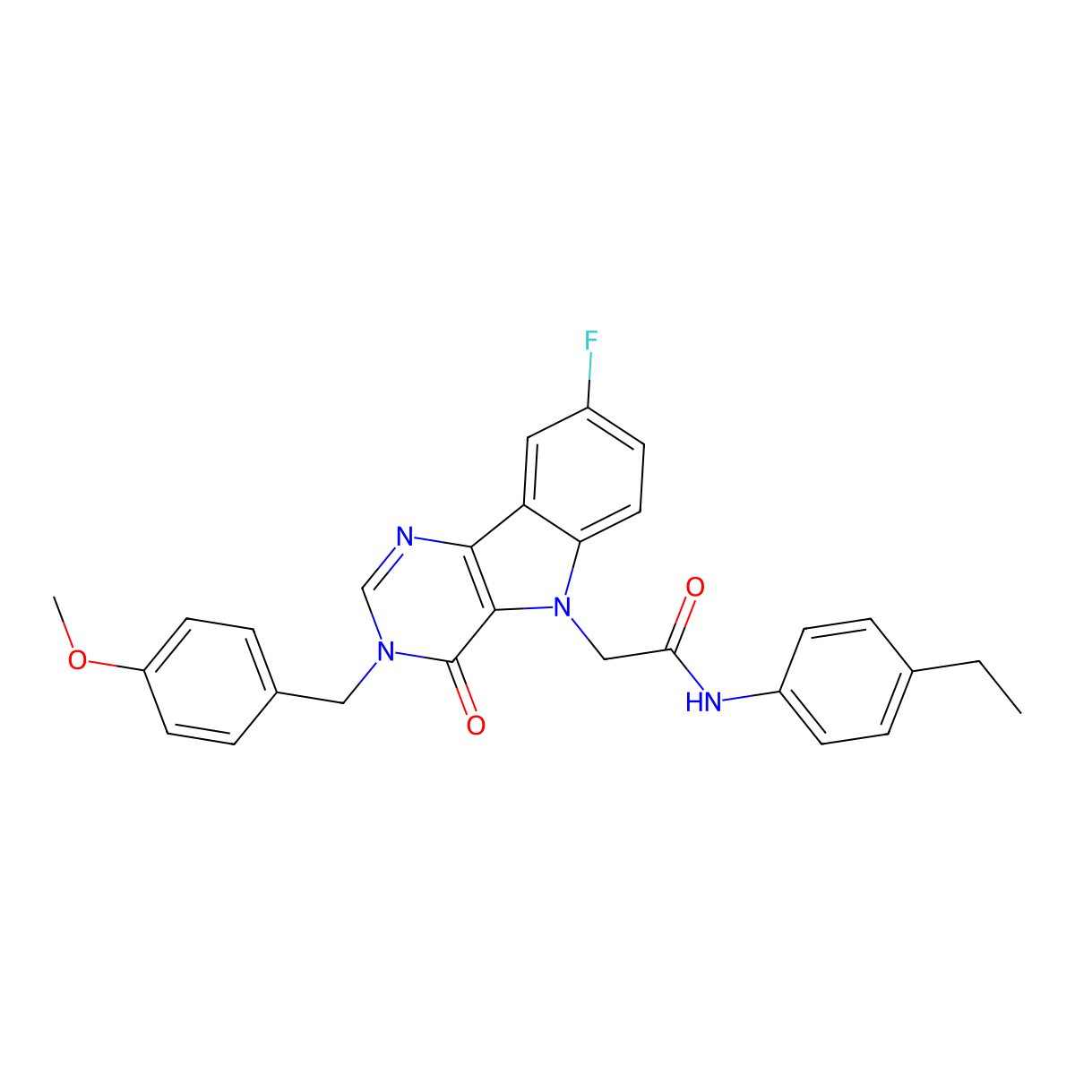 N-(4-ethylphenyl)-2-(8-fluoro-3-(4-methoxybenzyl)-4-oxo-3H-pyrimido[5,4-b]indol-5(4H)-yl)acetamide molecular structure, CAS 1185154-21-5