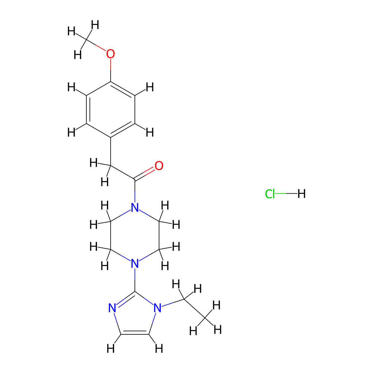 1-(4-(1-ethyl-1H-imidazol-2-yl)piperazin-1-yl)-2-(4-methoxyphenyl)ethanone hydrochloride molecular structure, CAS 1185154-38-4