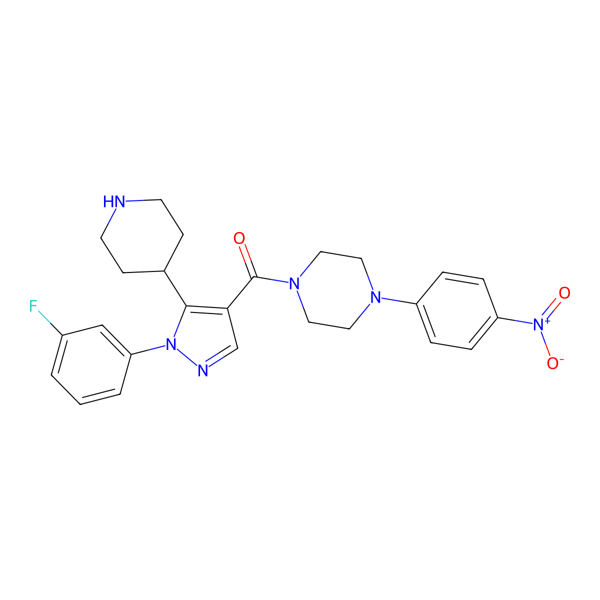 1-{[1-(3-fluorophenyl)-5-piperidin-4-yl-1H-pyrazol-4-yl]carbonyl}-4-(4-nitrophenyl)piperazine molecular structure, CAS 1185155-90-1