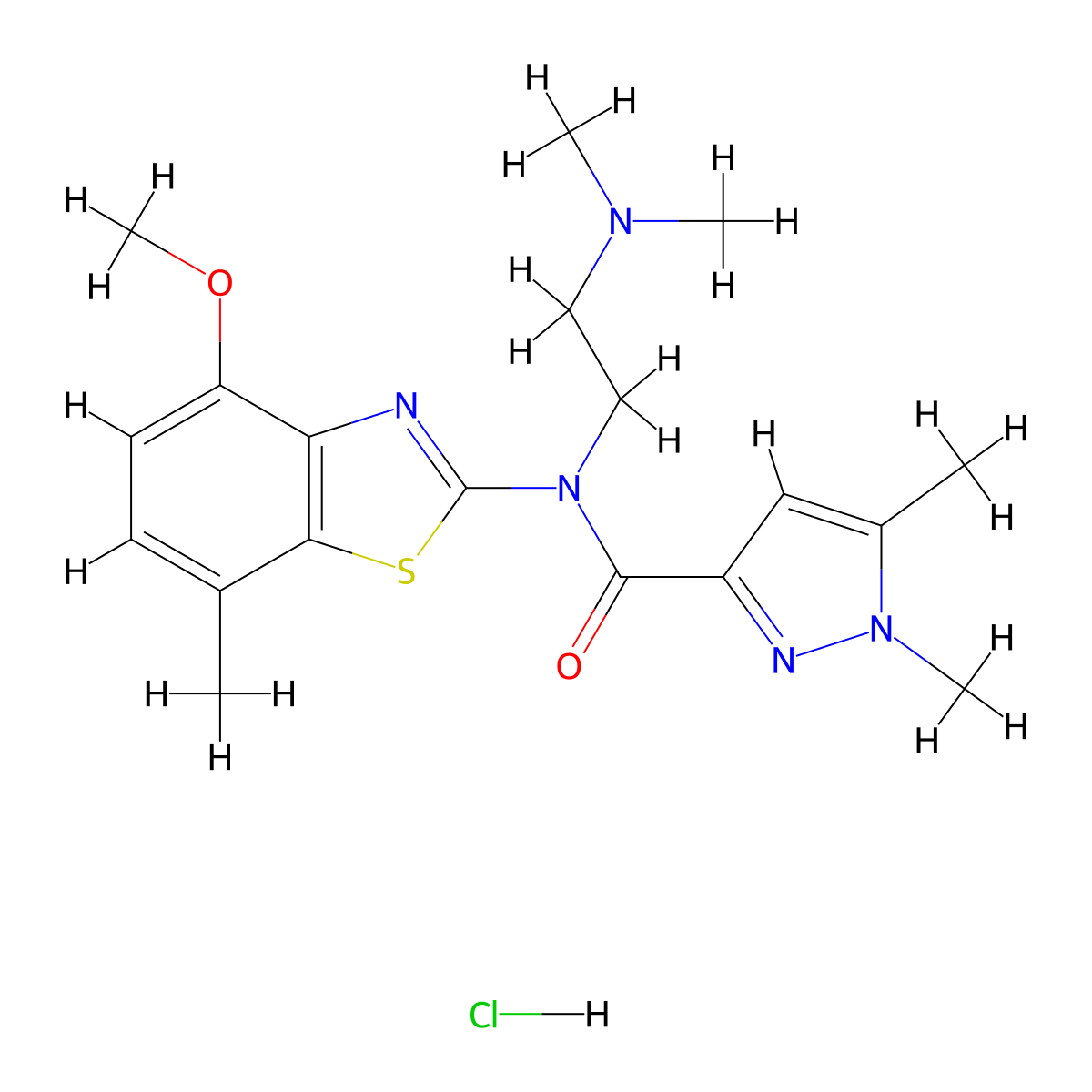 N-(2-(dimethylamino)ethyl)-N-(4-methoxy-7-methylbenzo[d]thiazol-2-yl)-1,5-dimethyl-1H-pyrazole-3-carboxamide hydrochloride molecular structure, CAS 1185155-95-6