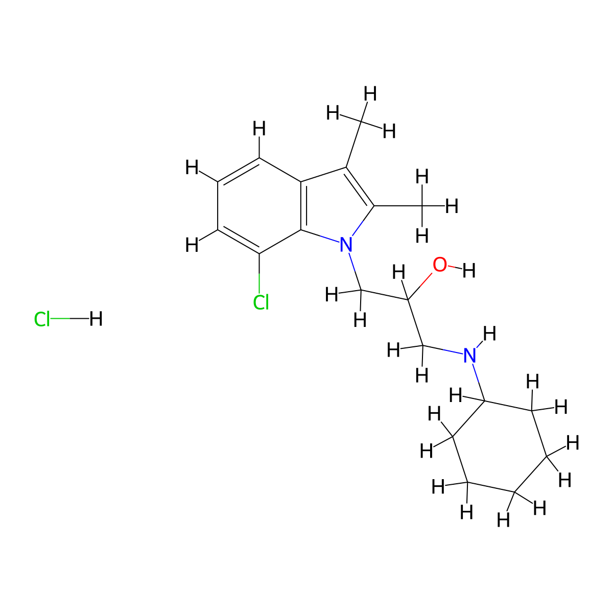 1-(7-chloro-2,3-dimethyl-1H-indol-1-yl)-3-(cyclohexylamino)propan-2-ol hydrochloride molecular structure, CAS 1185156-09-5
