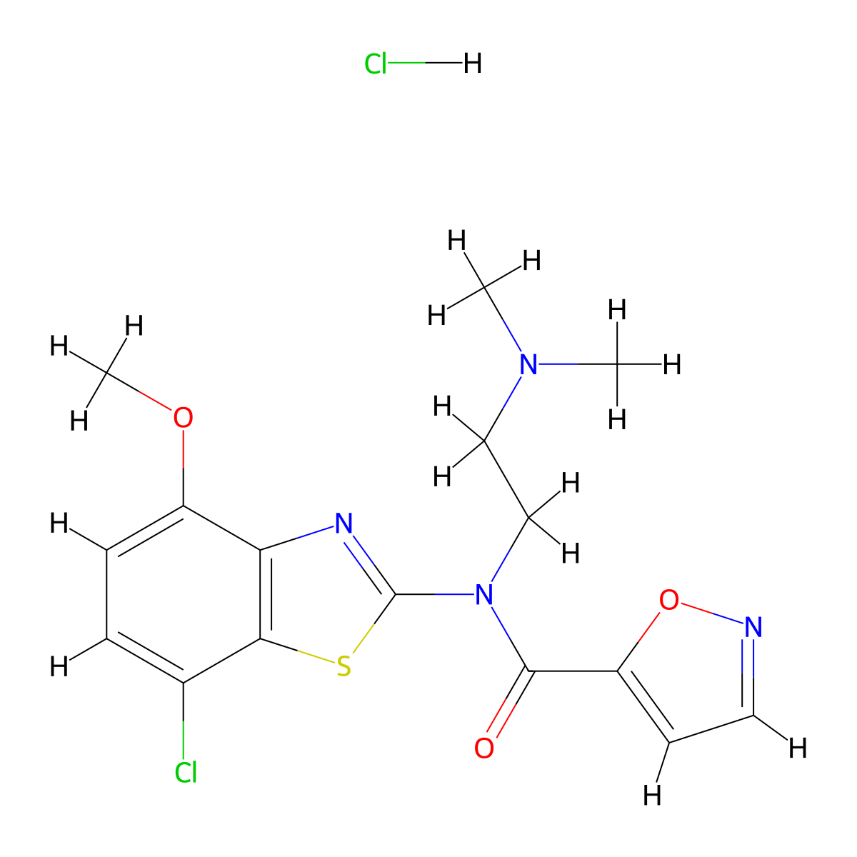 N-(7-chloro-4-methoxybenzo[d]thiazol-2-yl)-N-(2-(dimethylamino)ethyl)isoxazole-5-carboxamide hydrochloride molecular structure, CAS 1185157-38-3