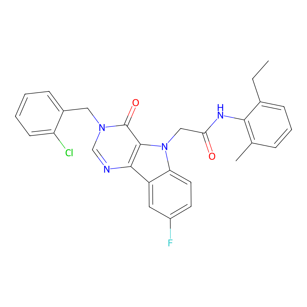 2-(3-(2-chlorobenzyl)-8-fluoro-4-oxo-3H-pyrimido[5,4-b]indol-5(4H)-yl)-N-(2-ethyl-6-methylphenyl)acetamide molecular structure, CAS 1185158-30-8