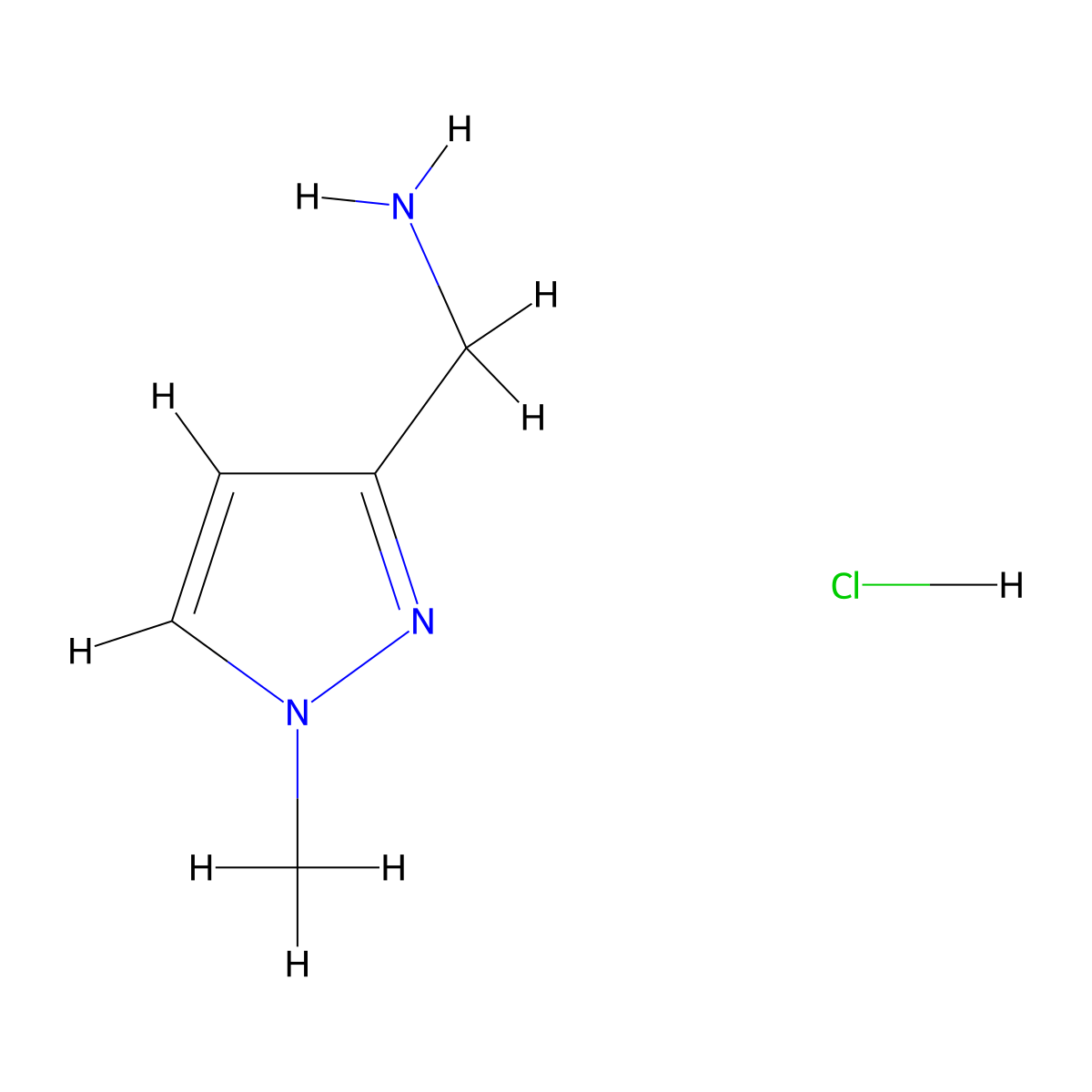 (1-methyl-1H-pyrazol-3-yl)methanamine hydrochloride molecular structure, CAS 1185158-48-8