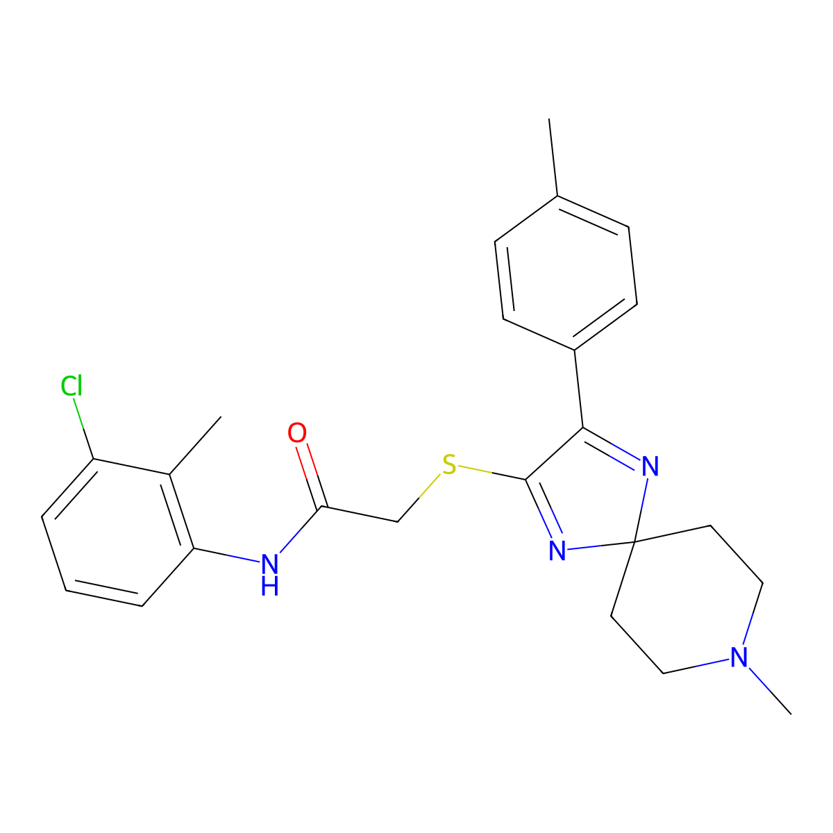 N-(3-chloro-2-methylphenyl)-2-((8-methyl-3-(p-tolyl)-1,4,8-triazaspiro[4.5]deca-1,3-dien-2-yl)thio)acetamide molecular structure, CAS 1185161-33-4