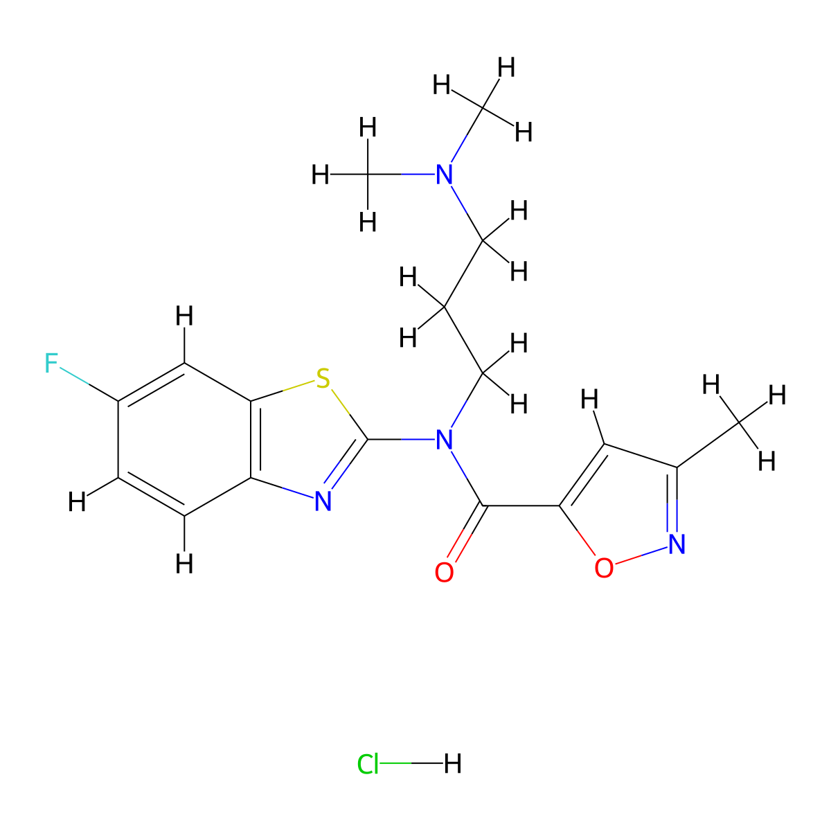 N-(3-(dimethylamino)propyl)-N-(6-fluorobenzo[d]thiazol-2-yl)-3-methylisoxazole-5-carboxamide hydrochloride molecular structure, CAS 1185162-23-5