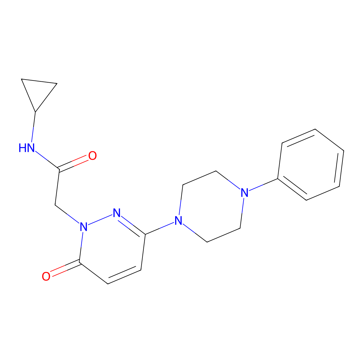 N-cyclopropyl-2-[6-oxo-3-(4-phenylpiperazin-1-yl)pyridazin-1(6H)-yl]acetamide molecular structure, CAS 1185163-41-0