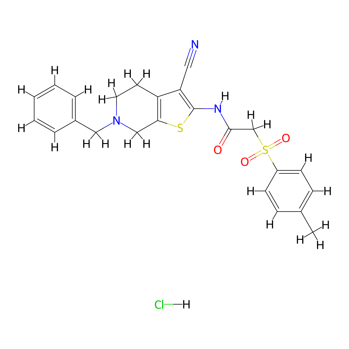N-(6-benzyl-3-cyano-4,5,6,7-tetrahydrothieno[2,3-c]pyridin-2-yl)-2-tosylacetamide hydrochloride molecular structure, CAS 1185163-61-4
